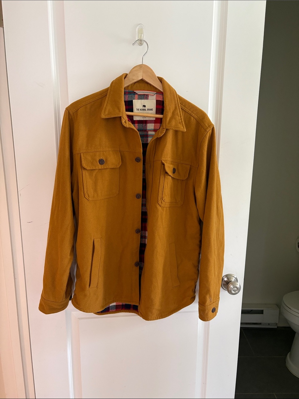 The Normal Brand Men's Mustard Shirt Jacket with Plaid Lining